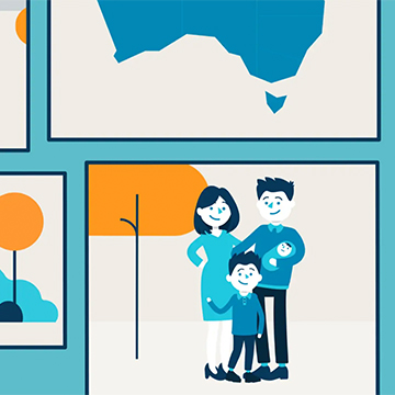 Animation still of a family with two children for a budget campaign