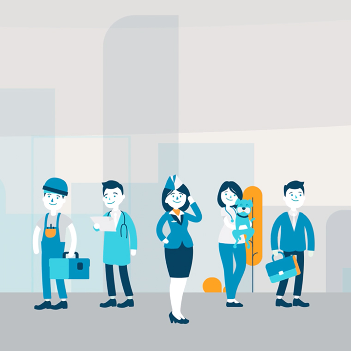 Animation still of different occupations for a budgeting campaign
