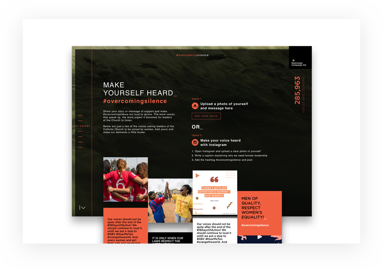 Screenshot of the webpage for the Overcoming Silence Campaign with re-invented brand strategy