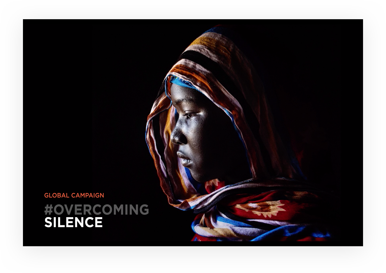 Side profile of a woman with a headscarf with the words 