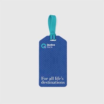 Example luggage tag Qudos Bank