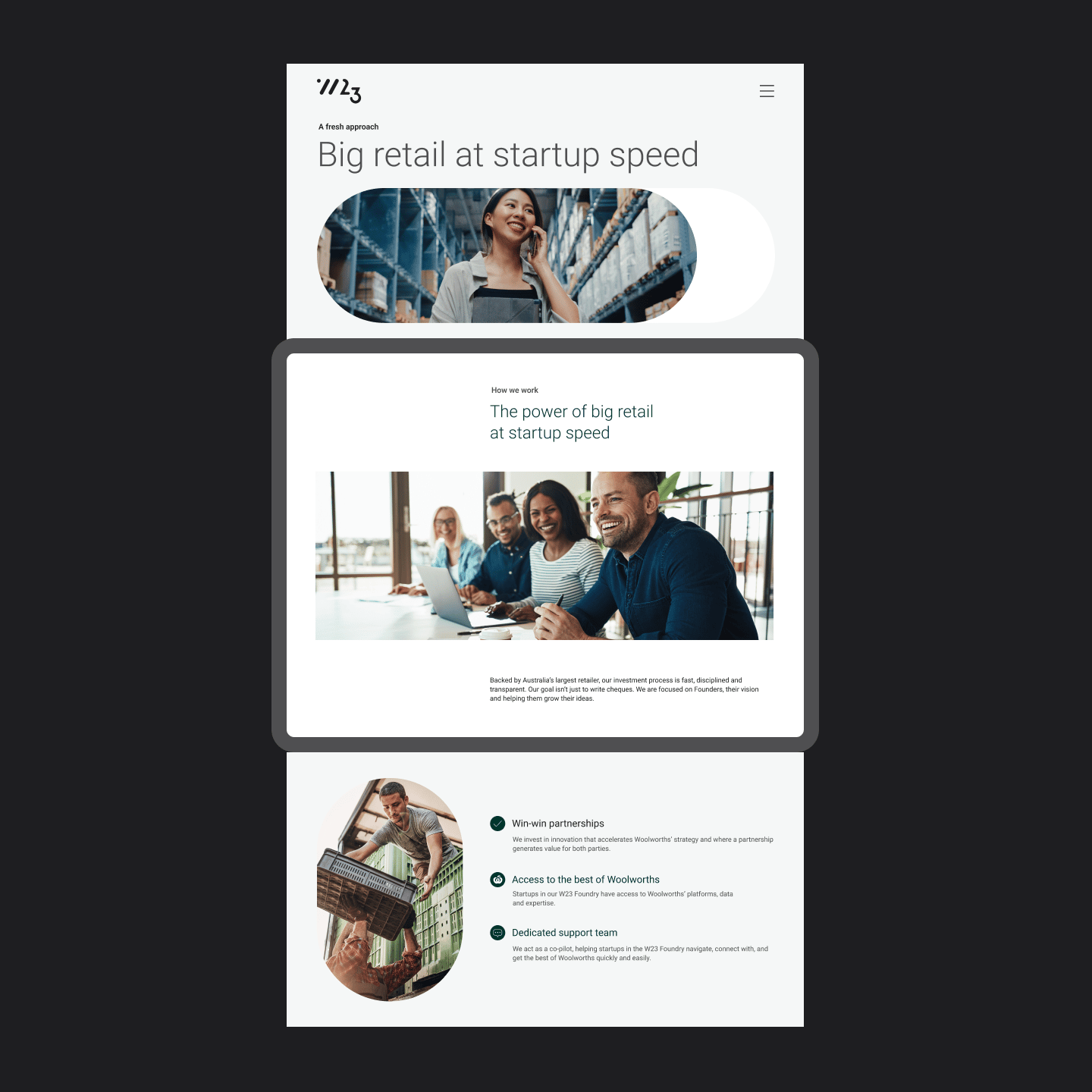 W23 rebrand website page layout.