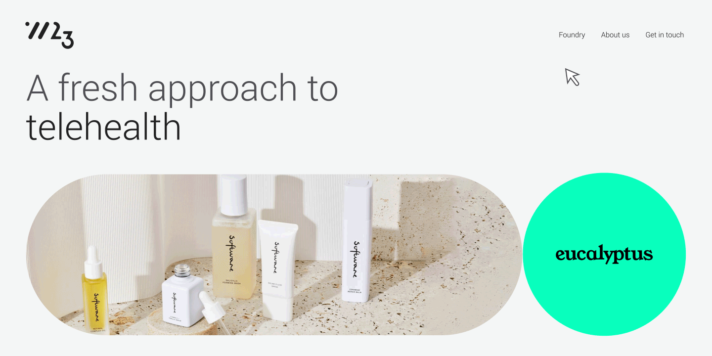 Animation of W23's rebranded homepage.